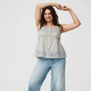 Torrid Sz 0 Button-Front Lace Inset Cami Wrought Iron BNWT